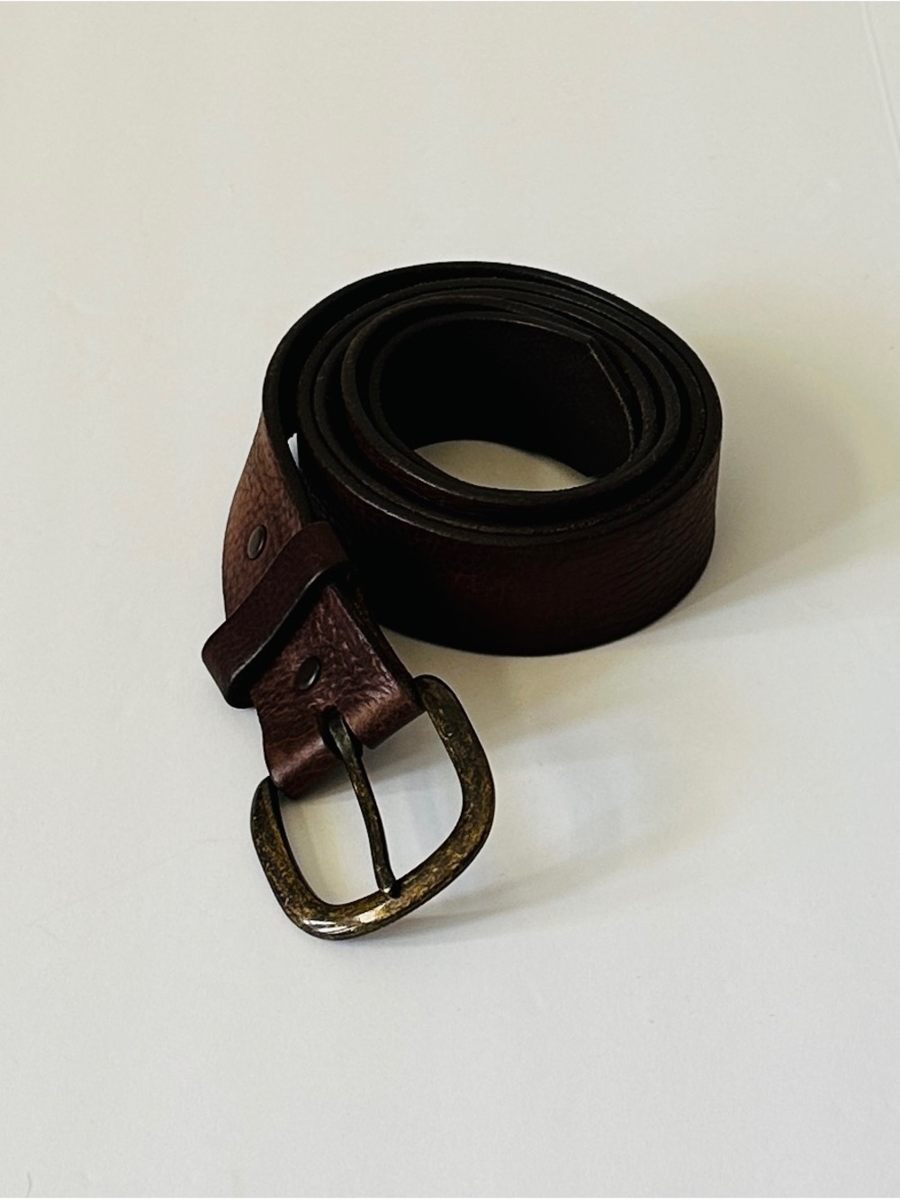 Justin Boots Dark Brown Leather Belt with Distressed Brass Buckle